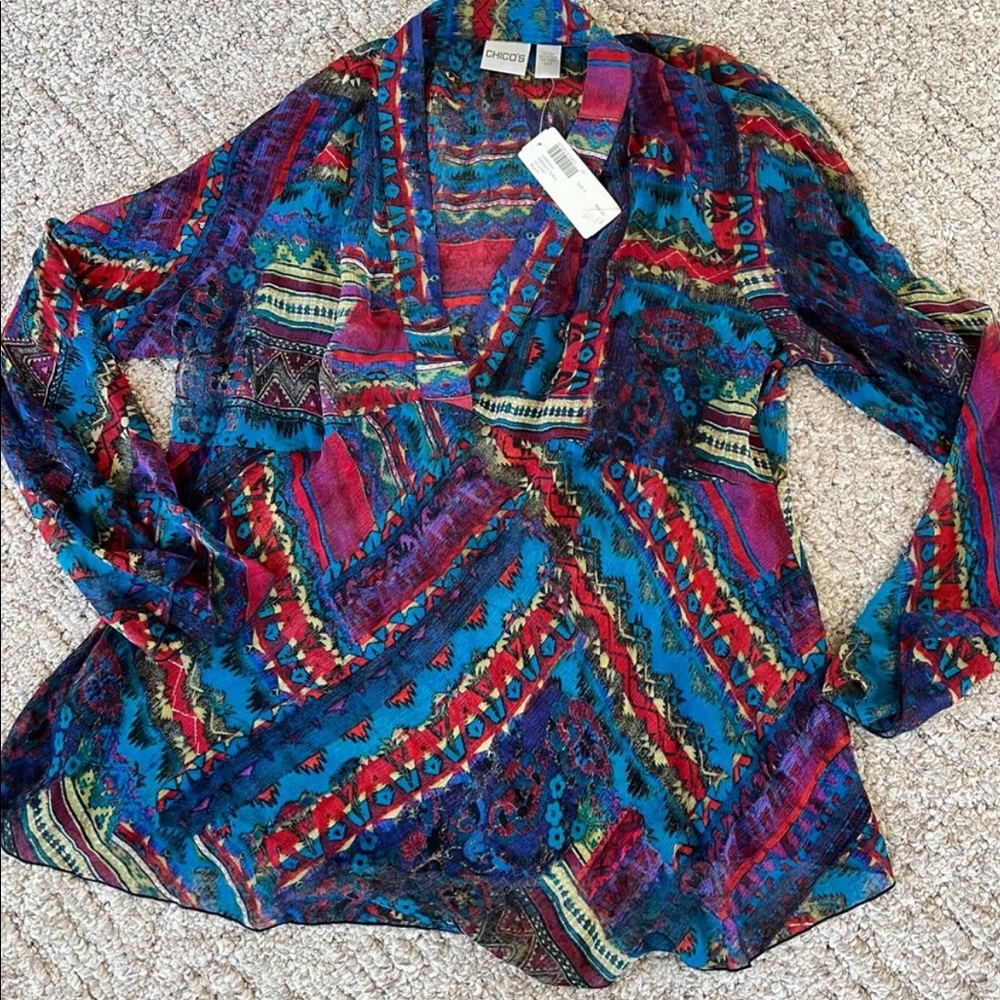 Chico’s Sangria Brandy Tunic NWT Size 3 Retails for 88.00 Multi color